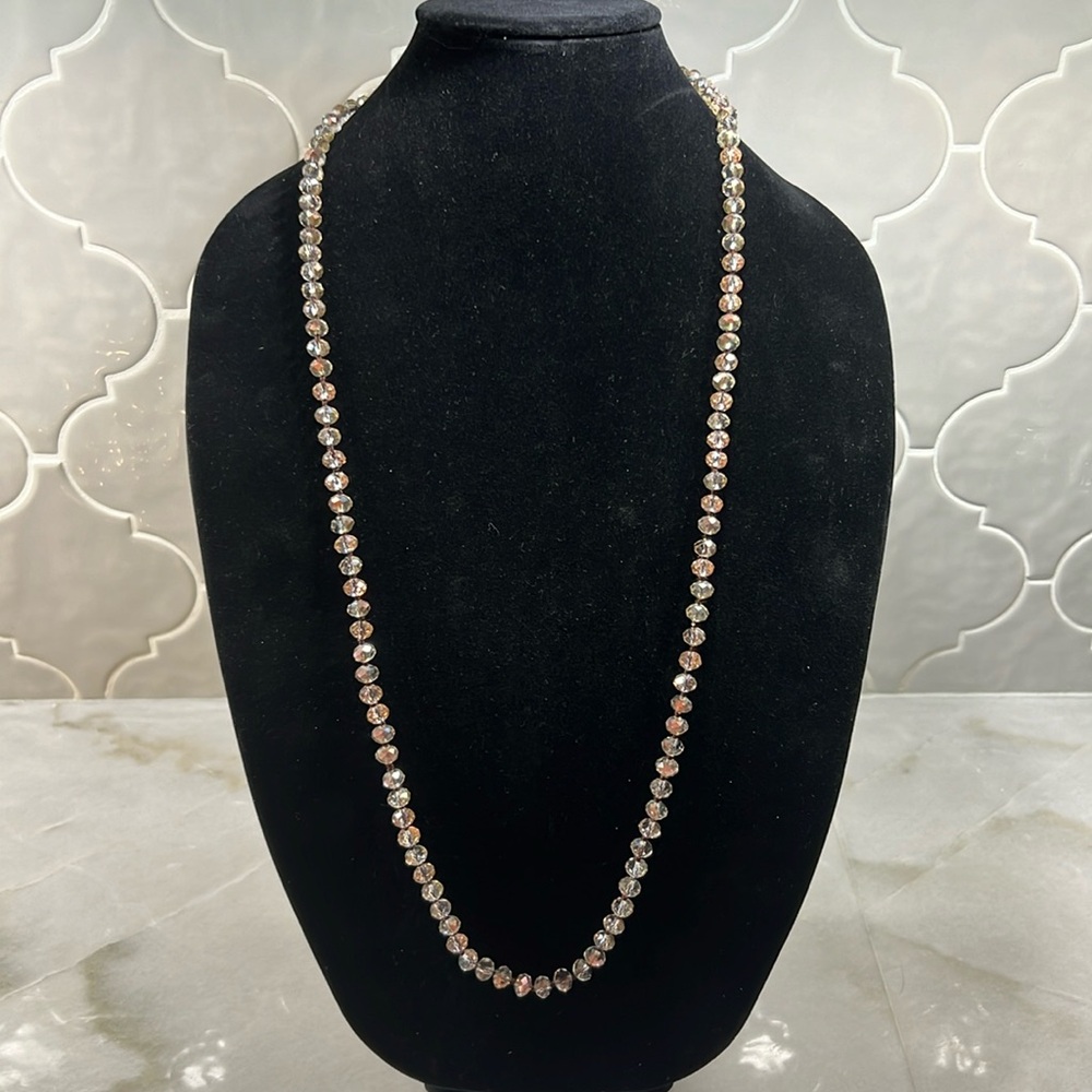 Clear with Blush Beaded Necklace.  18 Inches Long.  Reflects Light.  Costume.